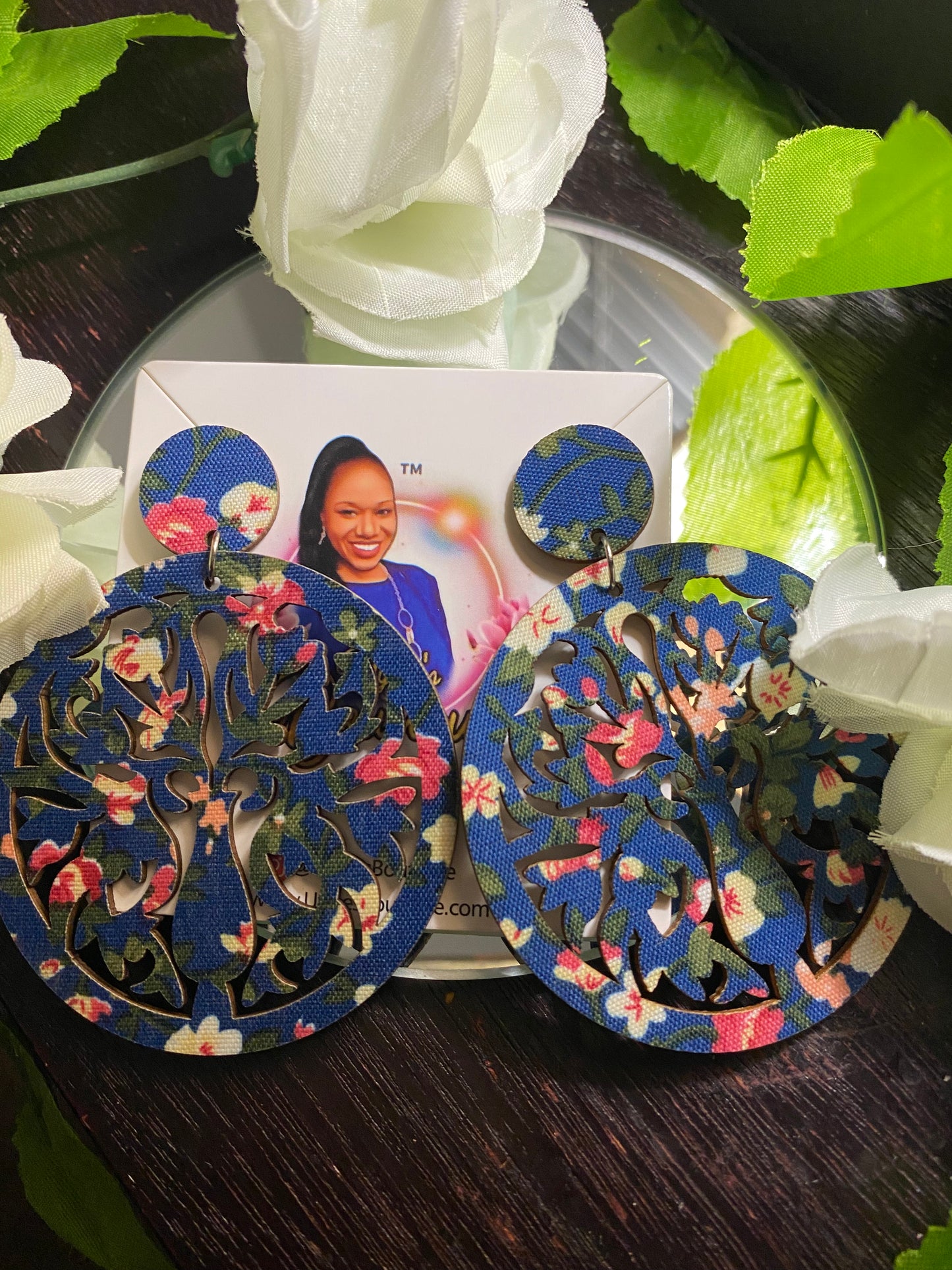 Round Hand Made Fabric African Print Wooden Earrings
