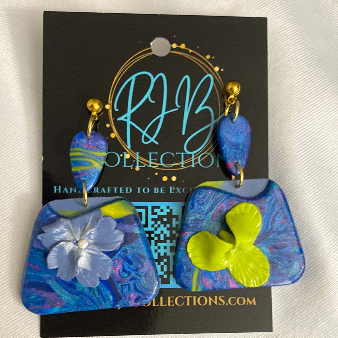 Handmade Floral Box Pierced Dangle Earrings
