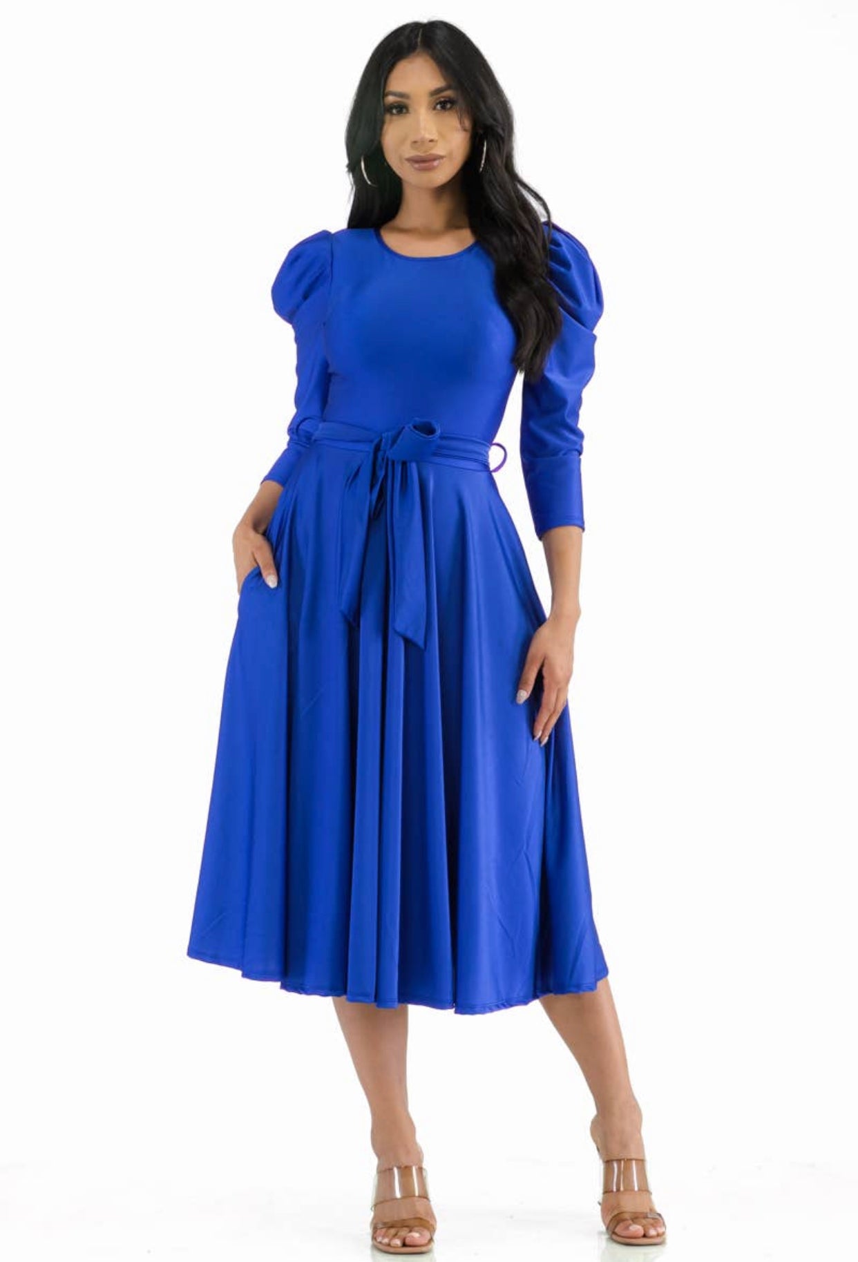 Puff Sleeve Cocktail Dress, Sizes 1X - 3X (Royal Blue)