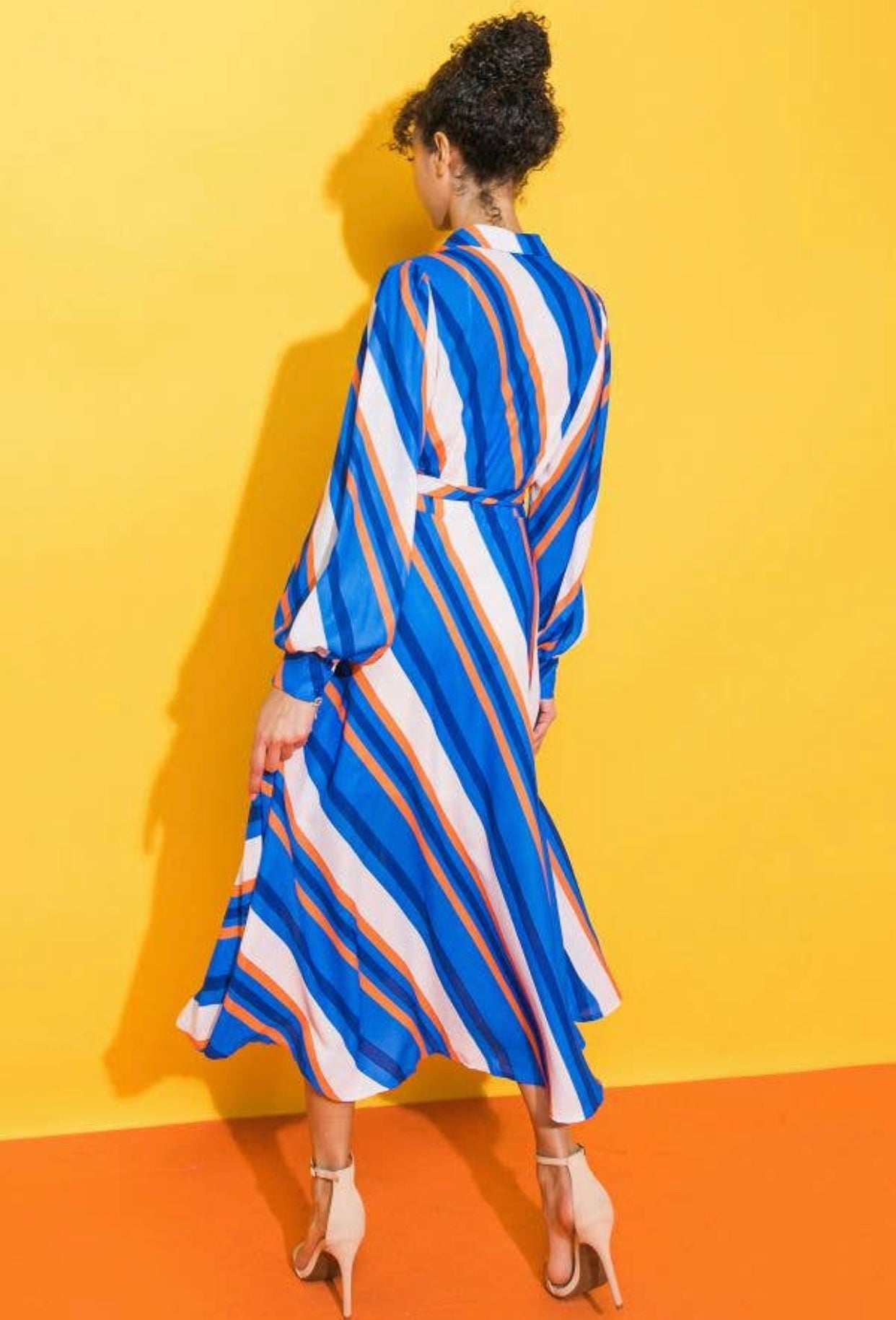 Peasant Sleeve Striped Woven Dress, Sizes Small - Large