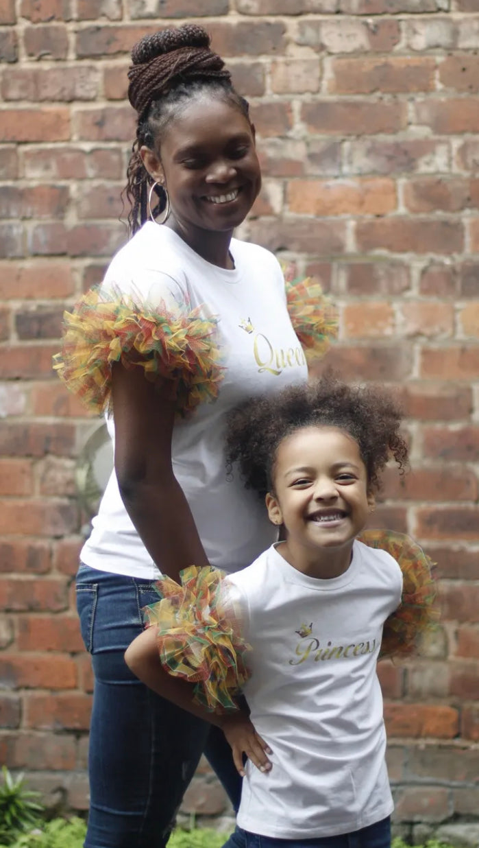 Nova Queen T-Shirt, African Print Tulle Sleeves