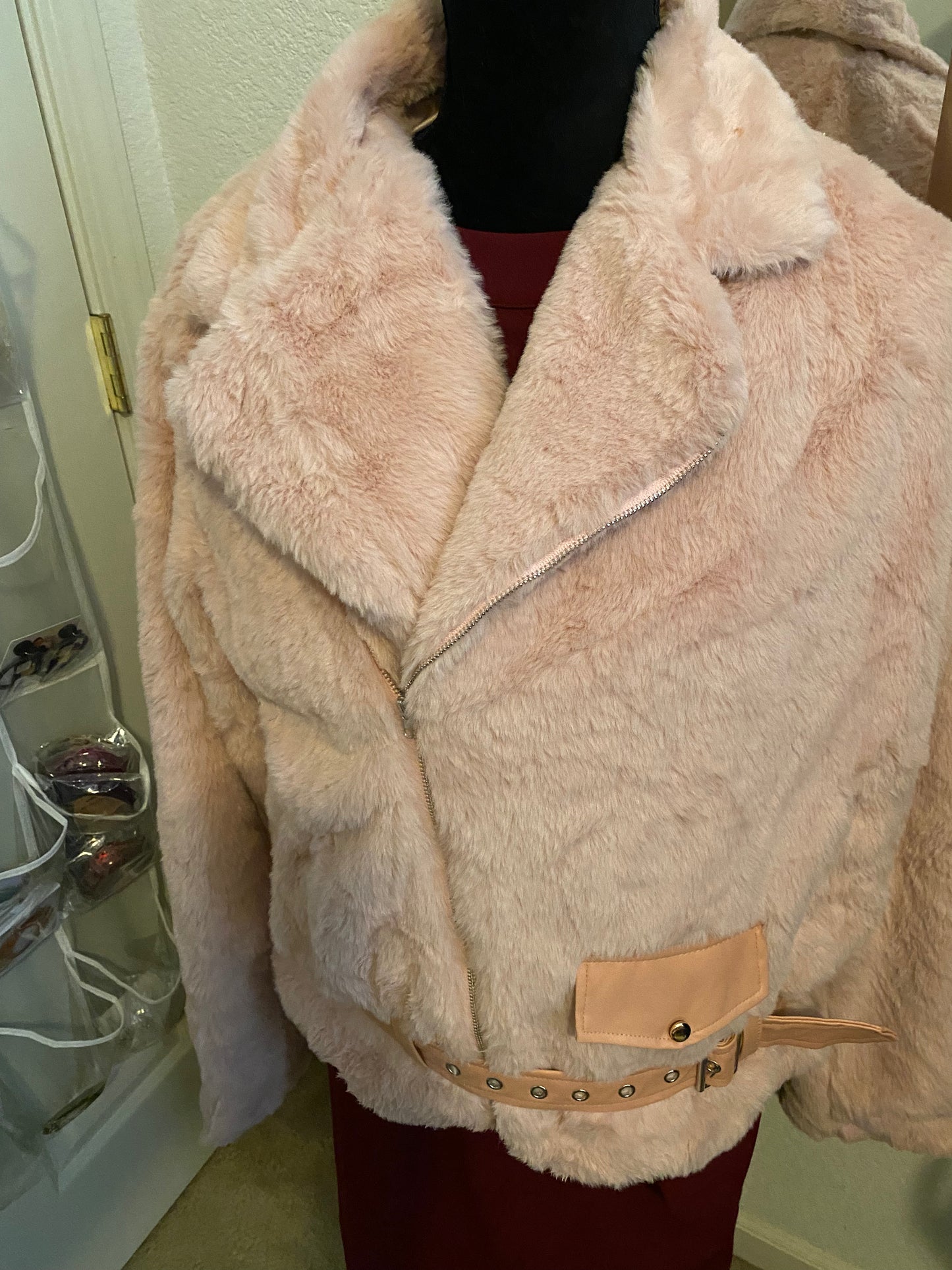 FLUFFY LAPEL COLLAR LONG SLEEVE BELTED COAT, Sizes XSmall - Large