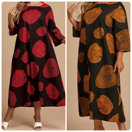 Flowery Printed Plus Size Fashion Long Length Loose Dress, Sizes XLarge - 4XLarge