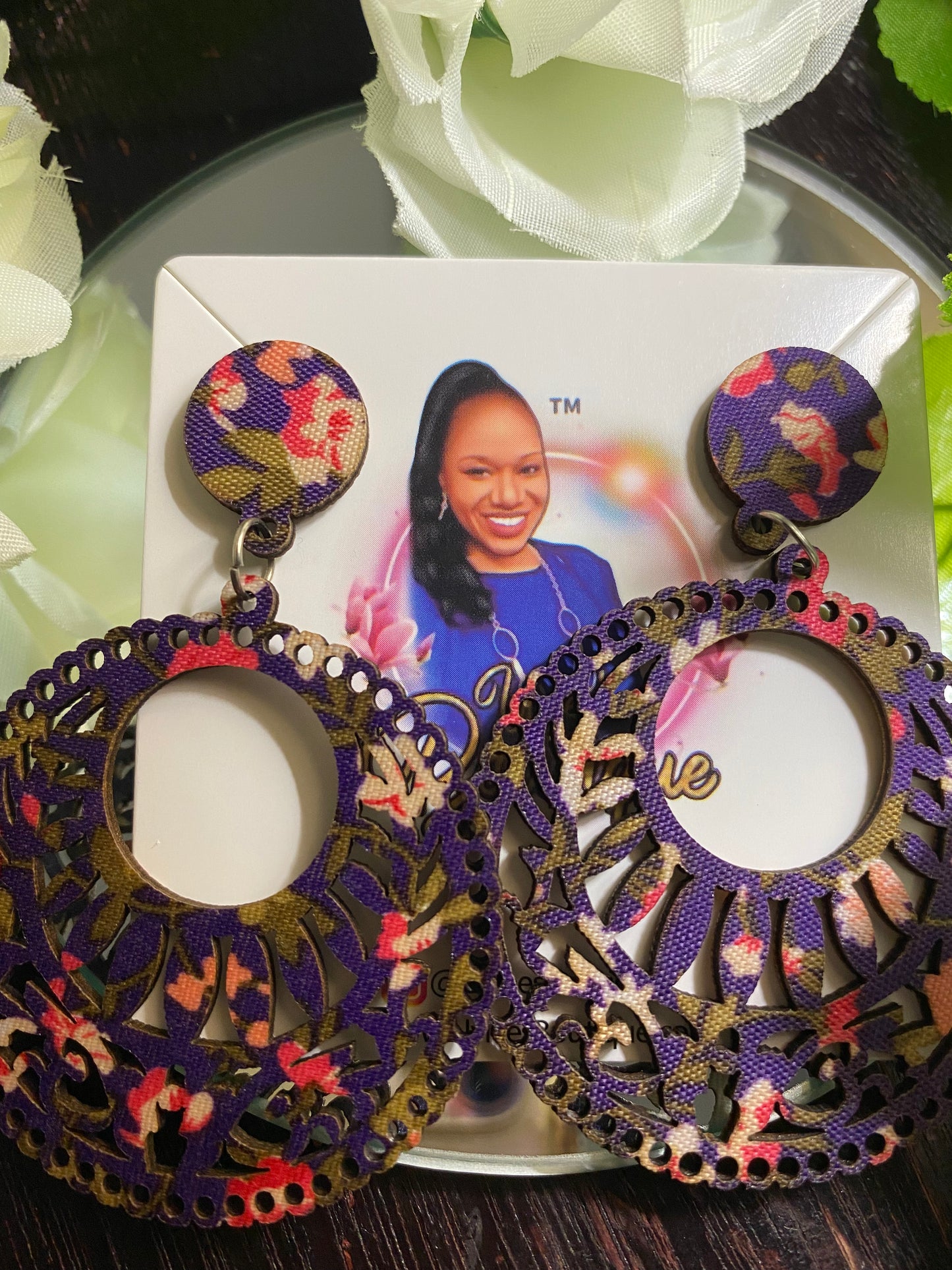 Round Wooden Hand Made African Print Earrings