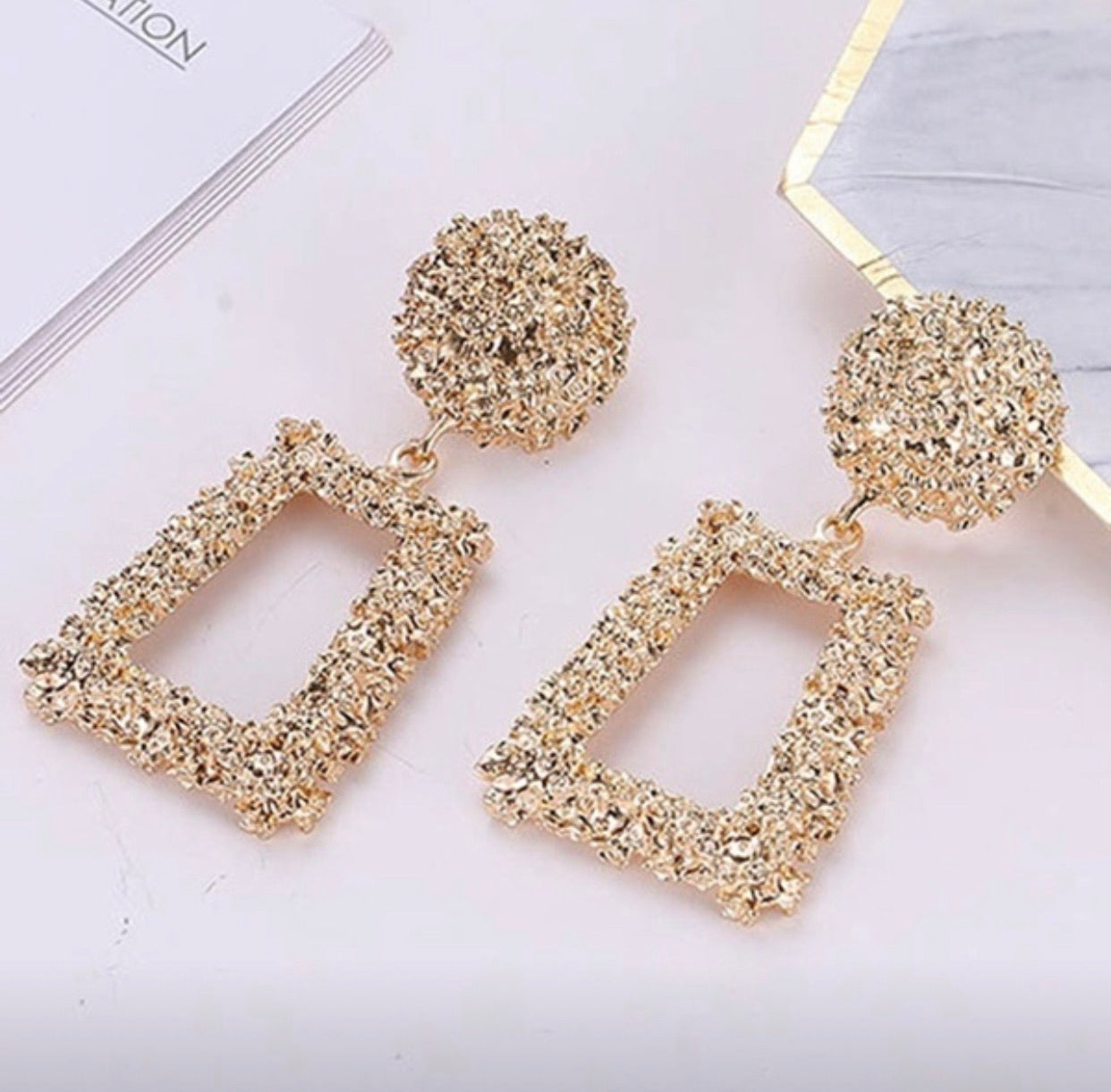 Geometric Trapezoidal Long Metal Earrings - Gold & Silver