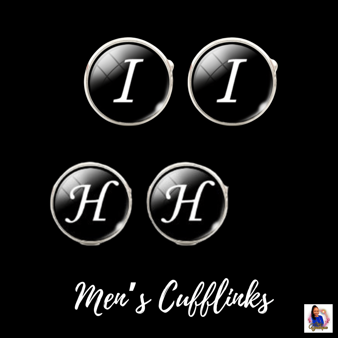 Men's Monogram / Initial Cuff Links - Black & Silver (A-Z)
