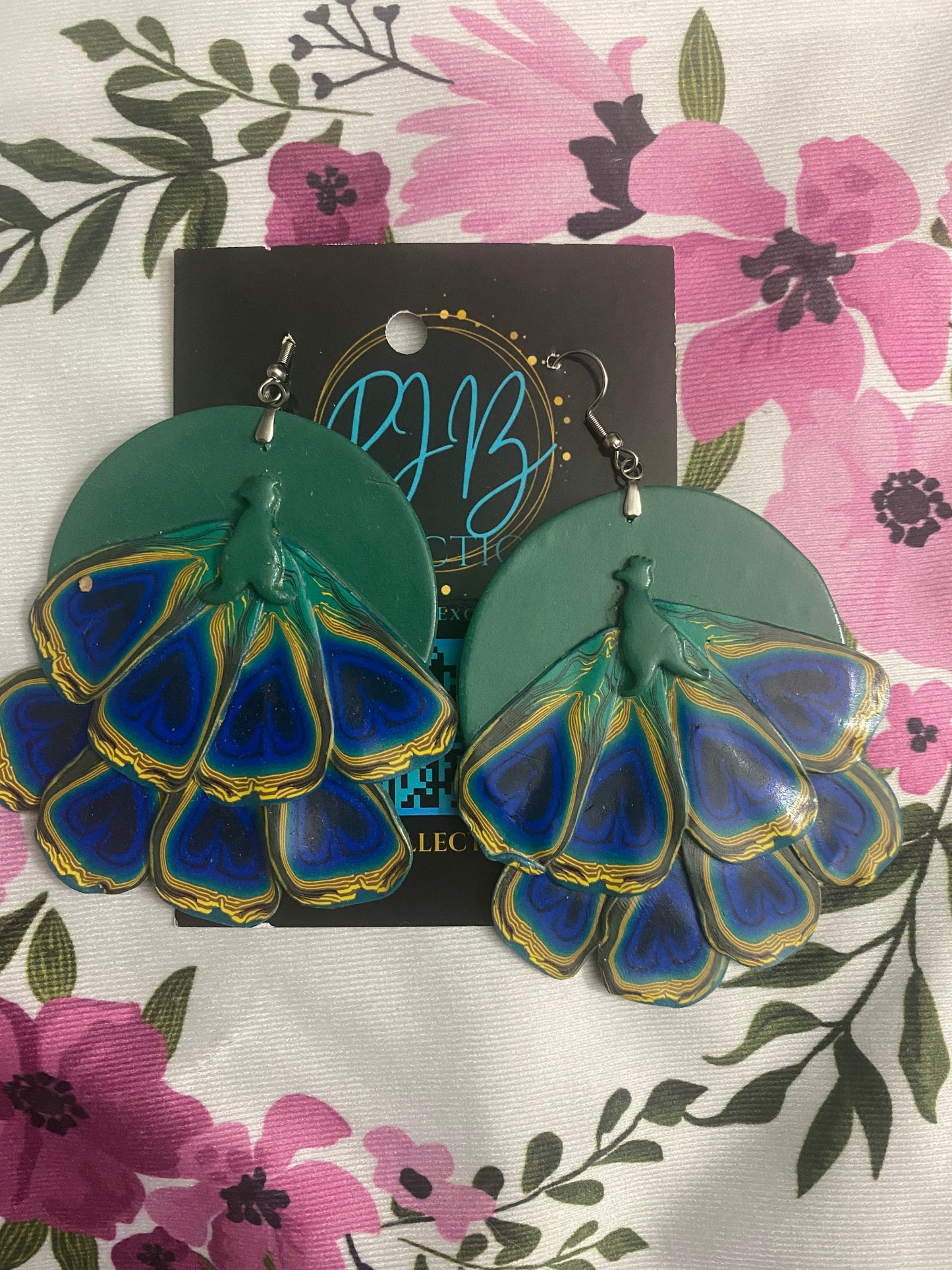 Hand Made Peacock Dangle Earrings