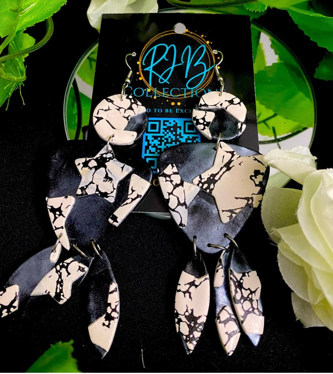 Hand Made Black and White Dangled Earrings
