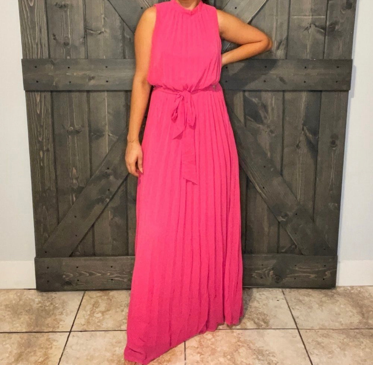 I Owe You Woven Maxi Dress - Solid Fuchsia Woven Baby Pleated Dress, Sizes Small to Large