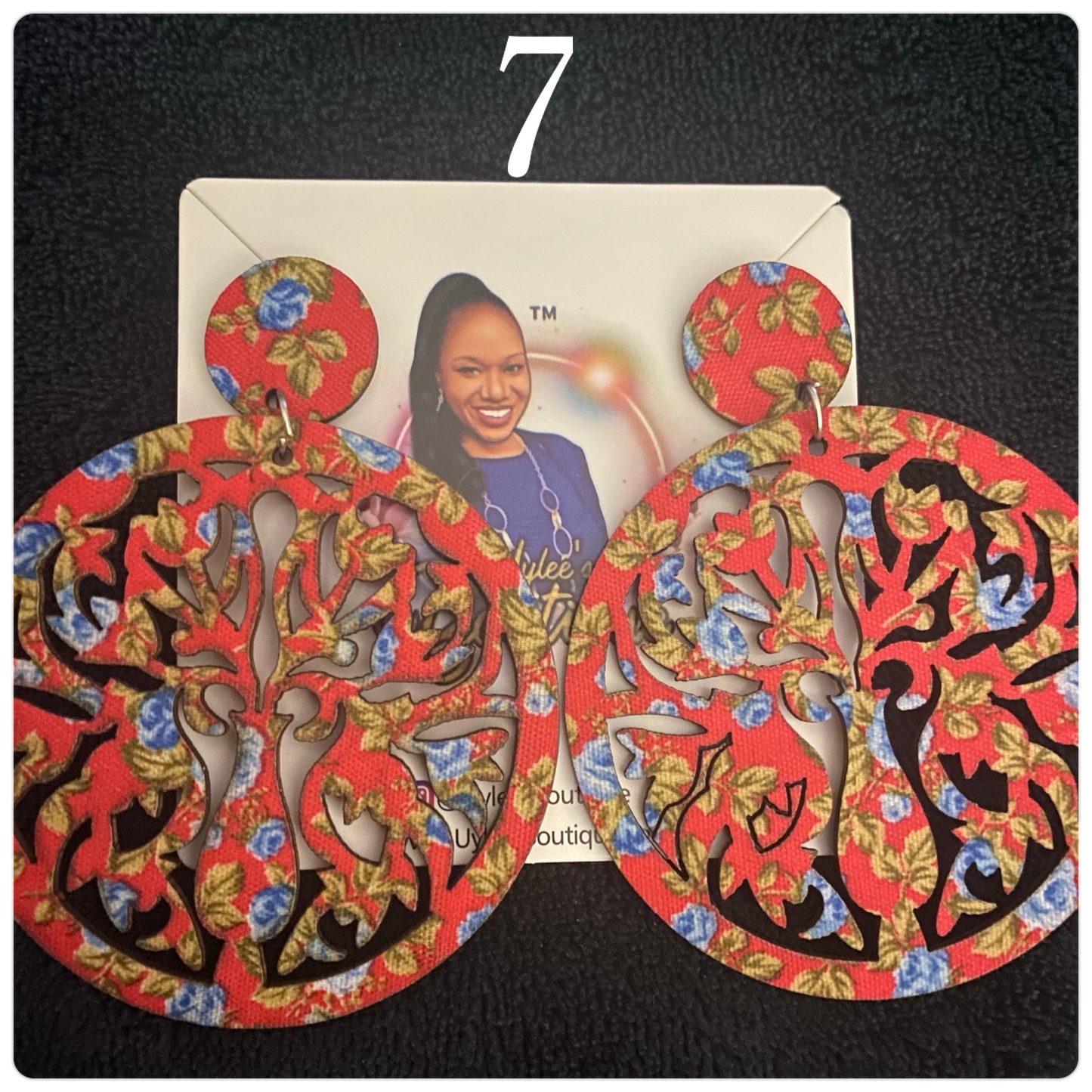 Round Hand Made Fabric African Print Wooden Earrings