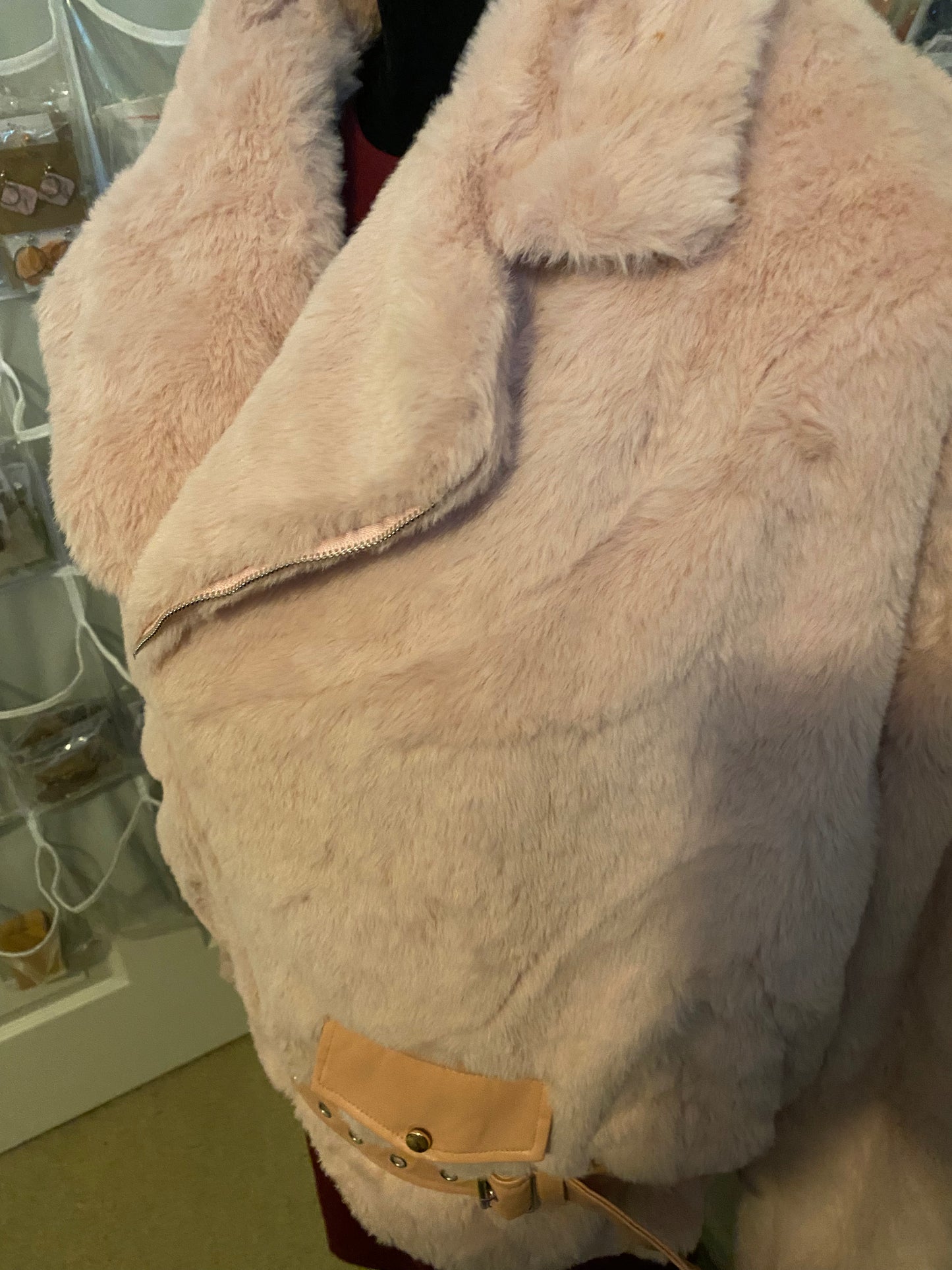 FLUFFY LAPEL COLLAR LONG SLEEVE BELTED COAT, Sizes XSmall - Large