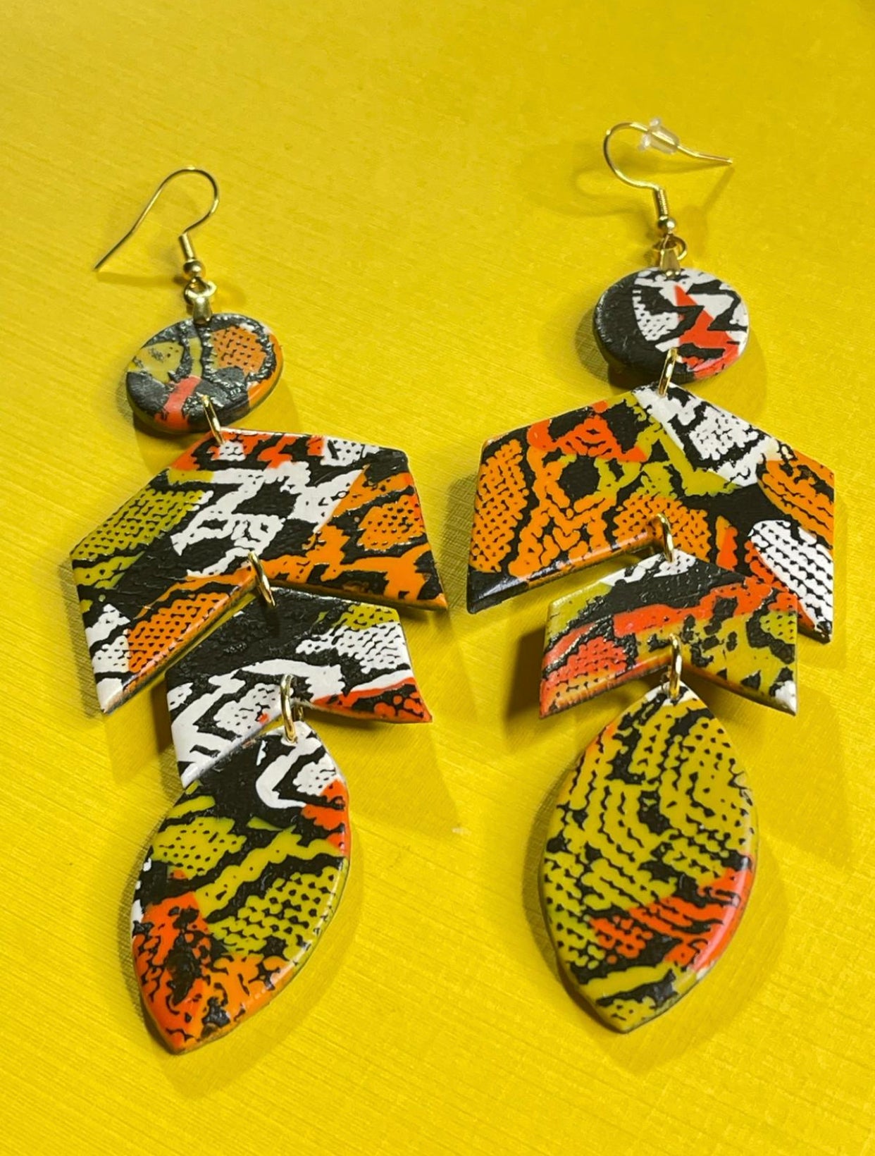 Hand Made Arrowhead Dangle Earrings - Orange Themed