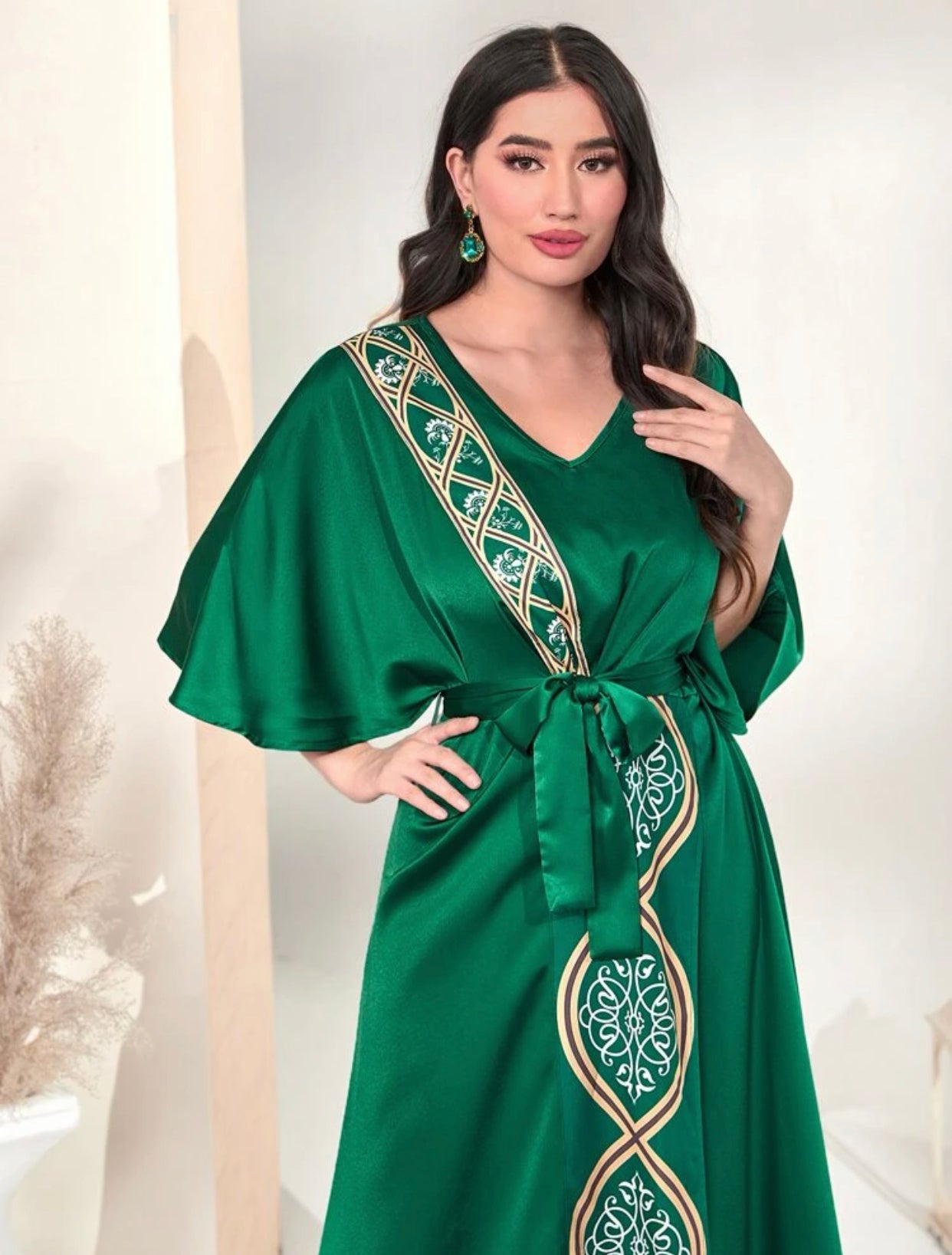 Elegant Green Batwing Kaftan Dress (US Size 4 - 12)