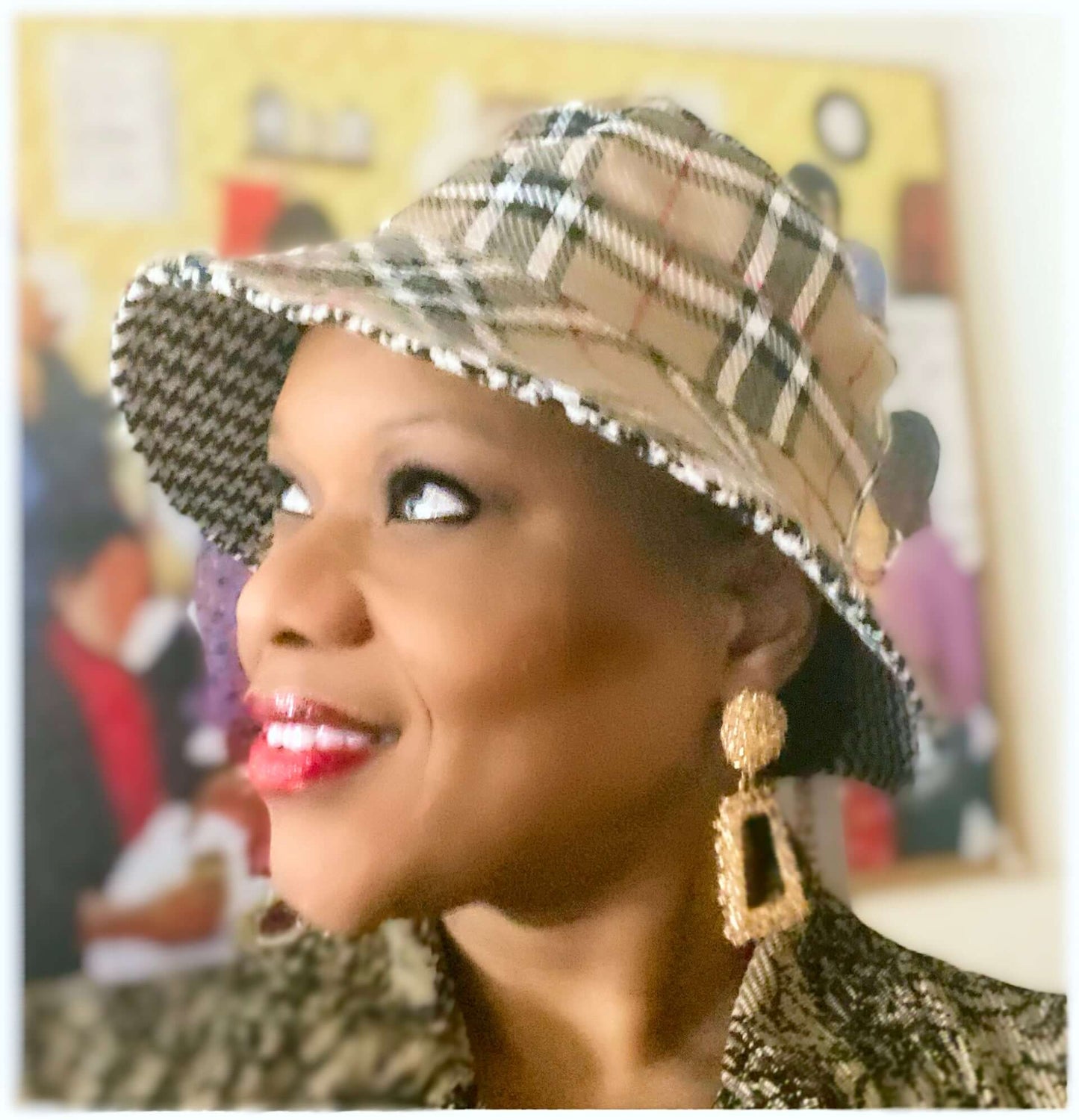 Reversible Bucket Hat - Brown Plaid & Classic Houndstooth