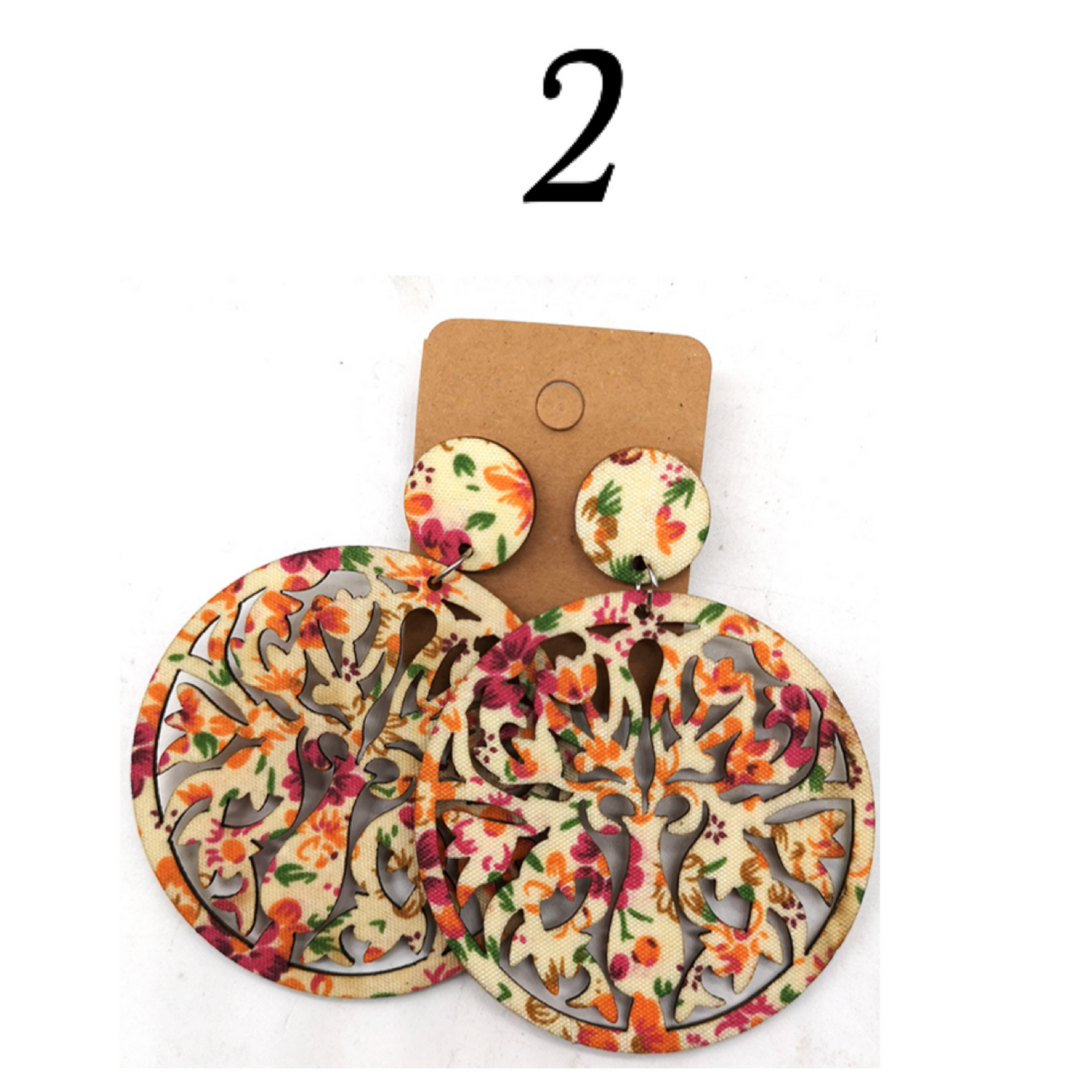Round Hand Made Fabric African Print Wooden Earrings