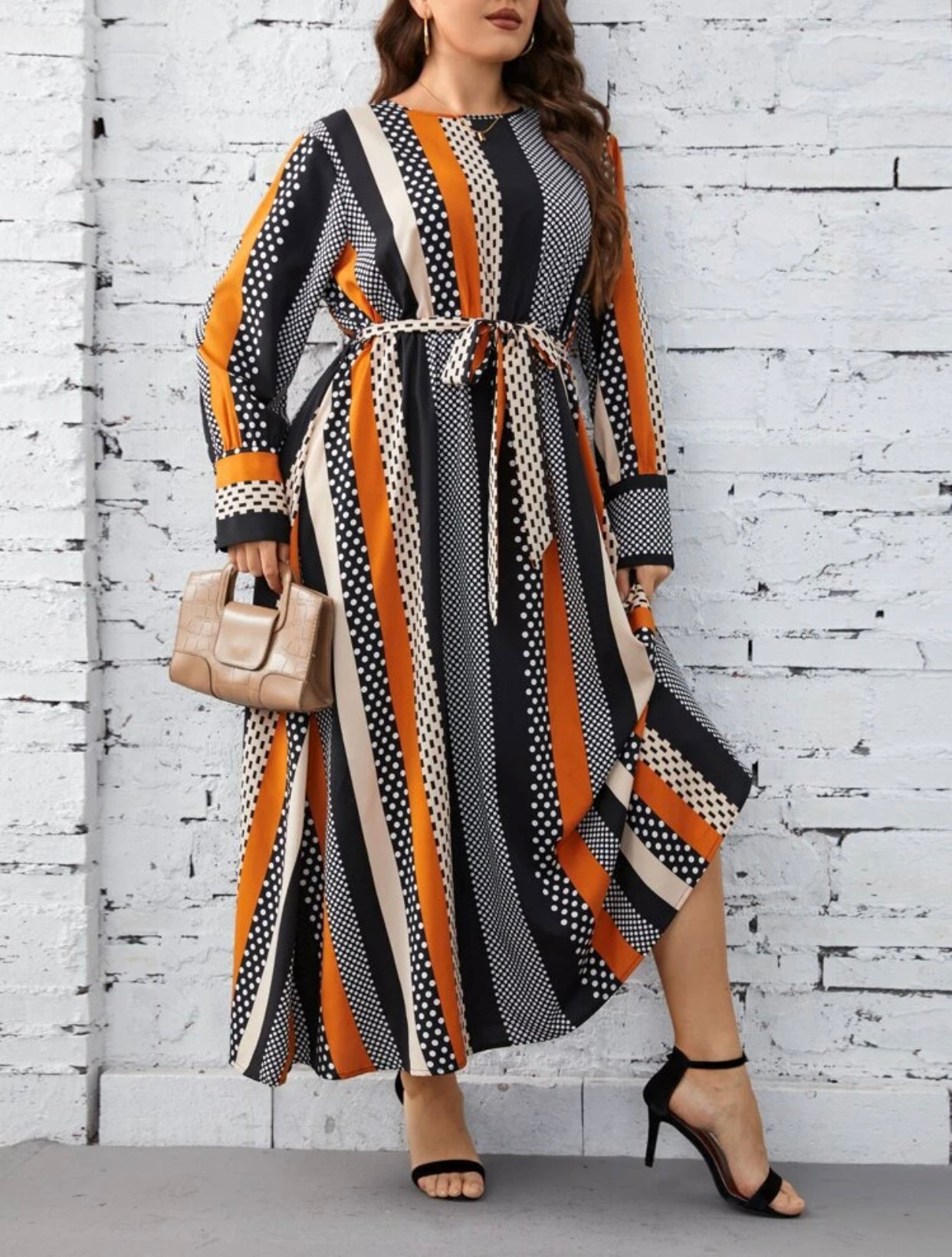 Striped and Polka Dot Print Dress, US Sizes 12 - 20