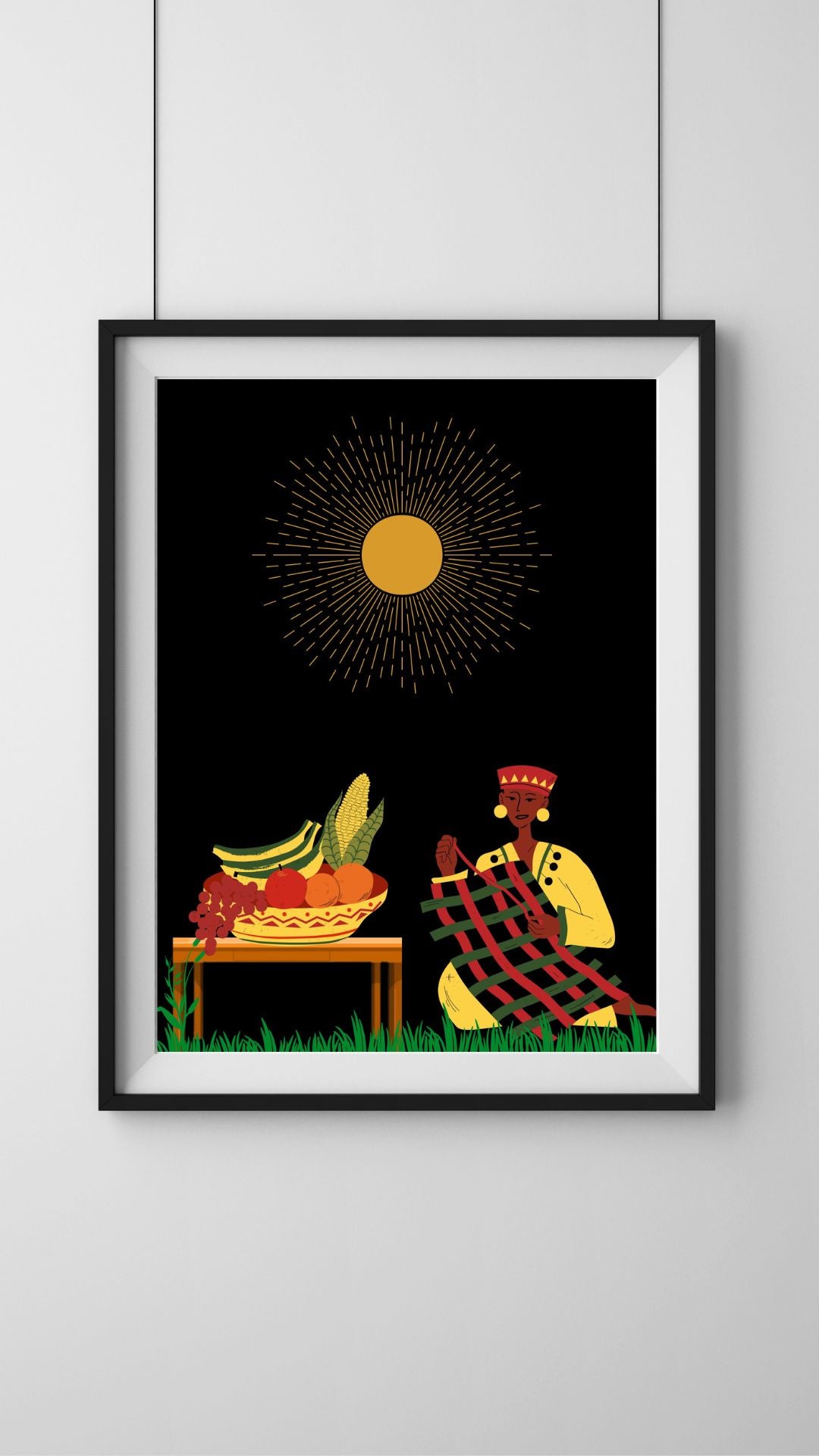 Beautiful 18” x 24” African Summer Print with beautiful woman creating Framed Art
