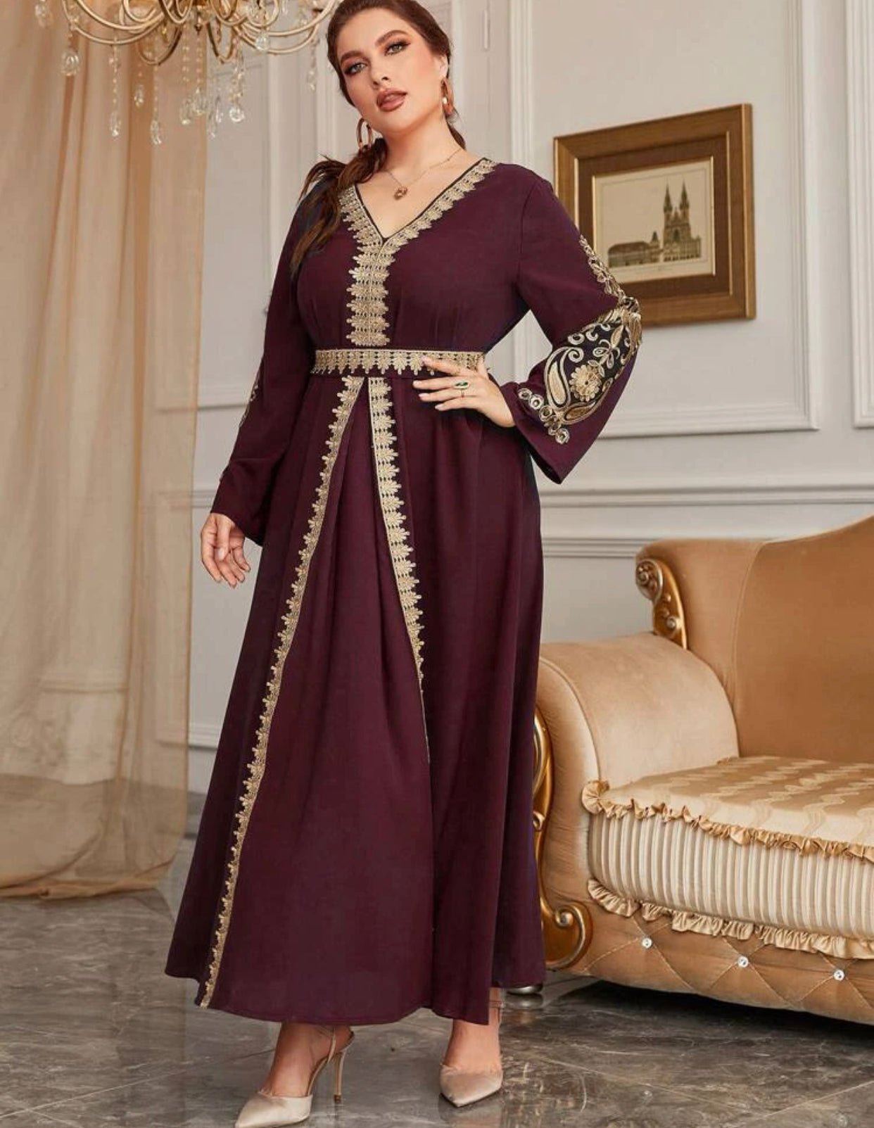 Elegant Maroon Embroidered Dress, Sizes 0XL - 4XL (US 12 - 20)