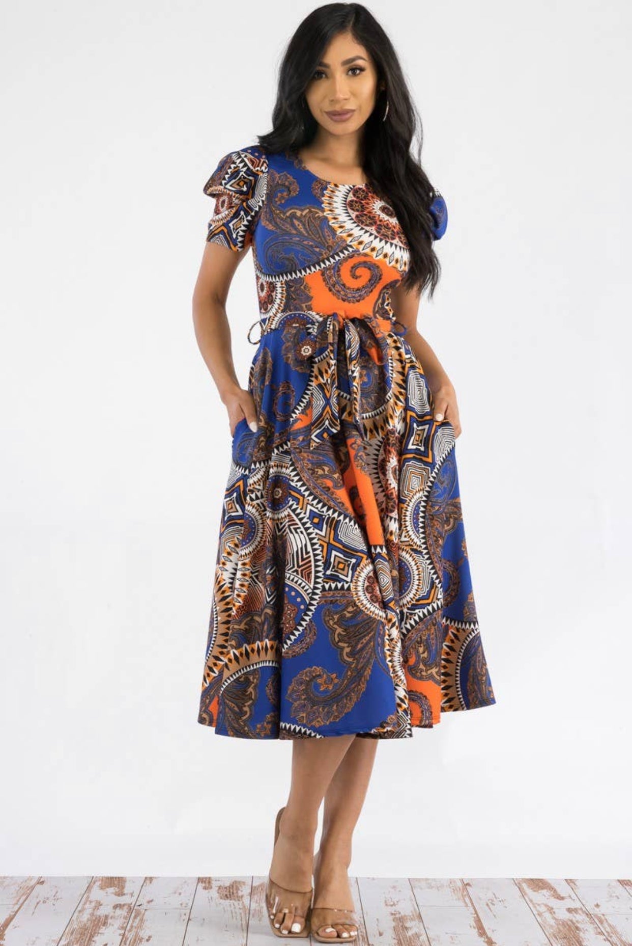 Puff Sleeve Cocktail Dress, Sizes Small - 1XLarge US Size 2 - 16 (Multi-Colored)