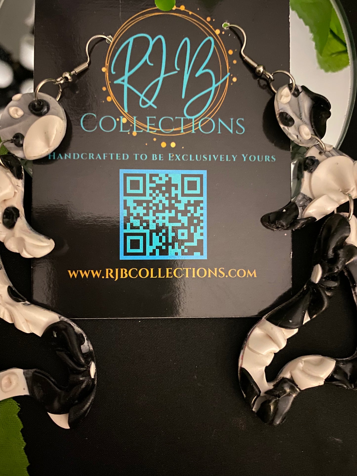 Hand Made Bubble Flower Salsa Lady Black and White Dangle Earrings