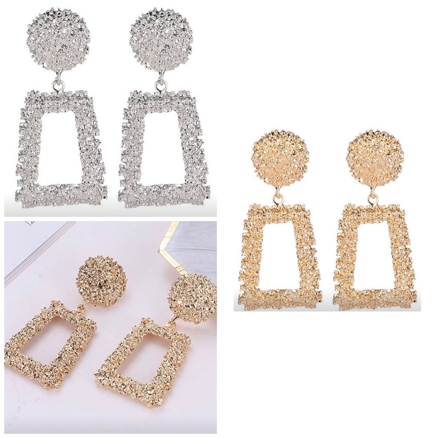 Geometric Trapezoidal Long Metal Earrings - Gold & Silver