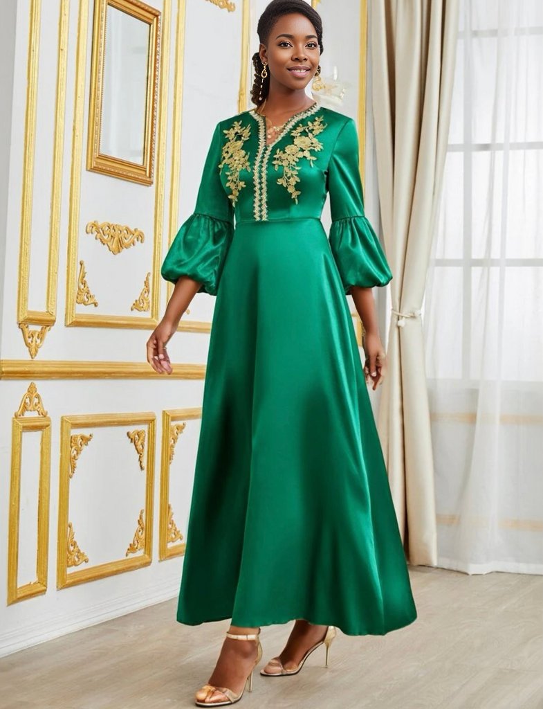 Floral Embroidered Lantern Sleeve Dress - XLarge (US 12) Floral Embroidered Lantern Sleeve Dress - XLarge (US 12)