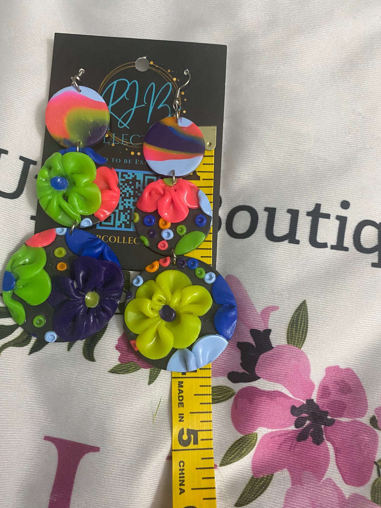 Handmade 3D Floral Dangle Hook Earrings