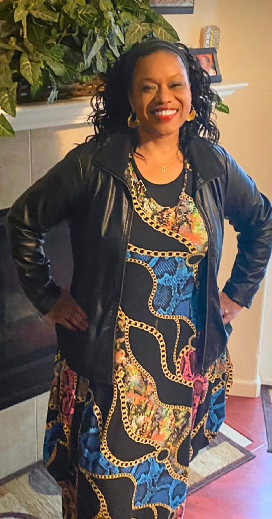 Chain Print Short Sleeve Maxi Dress, Sizes Small - 3XLarge