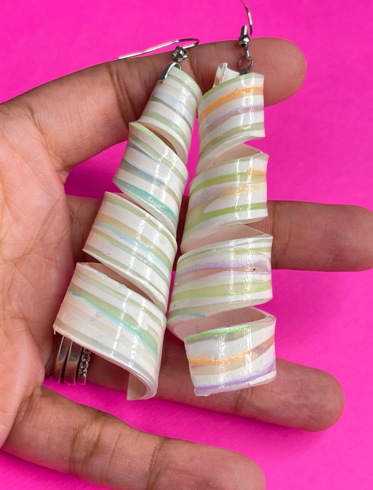 Handmade Glow in the Dark Long Spiral Earrings