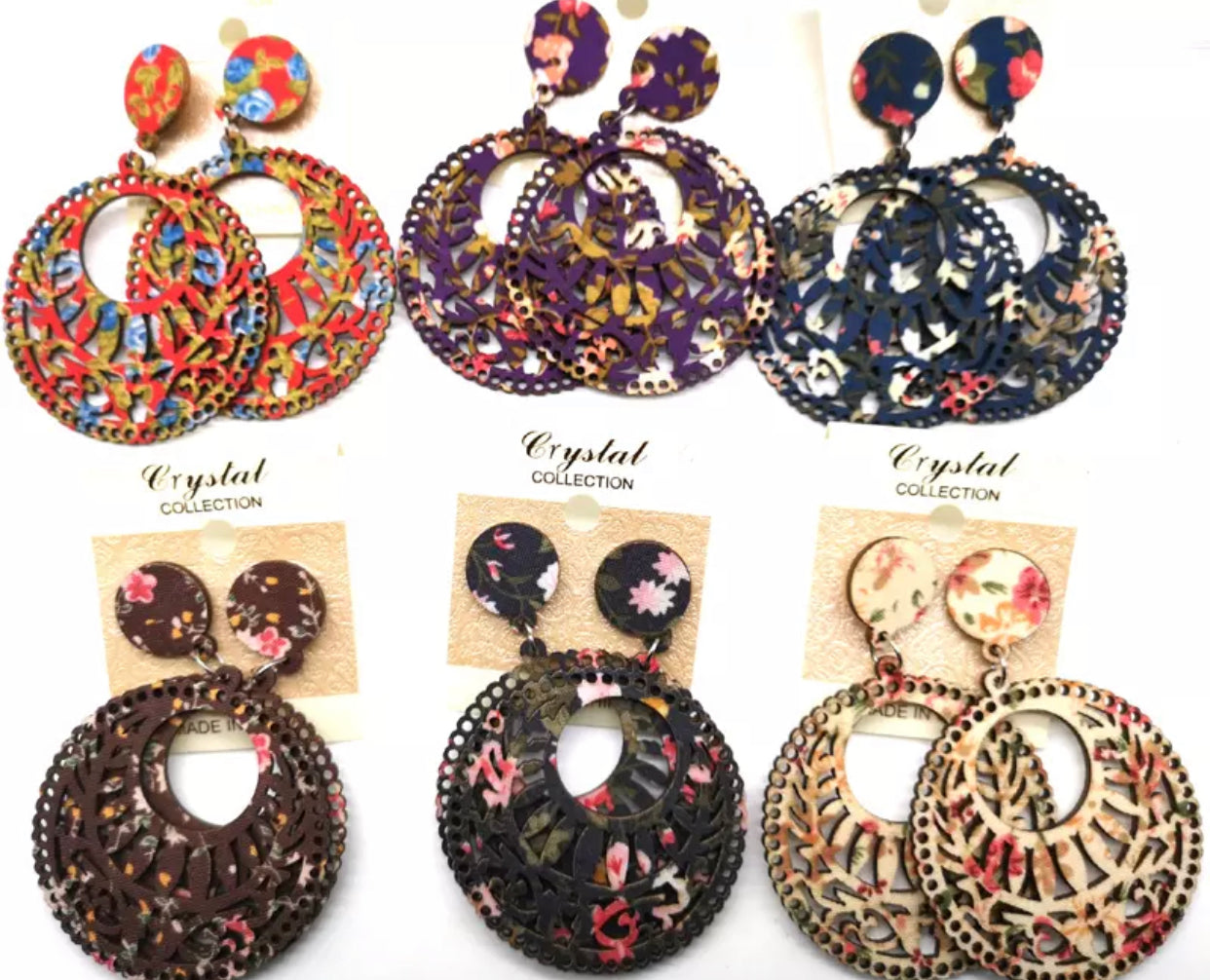 Round Wooden Hand Made African Print Earrings