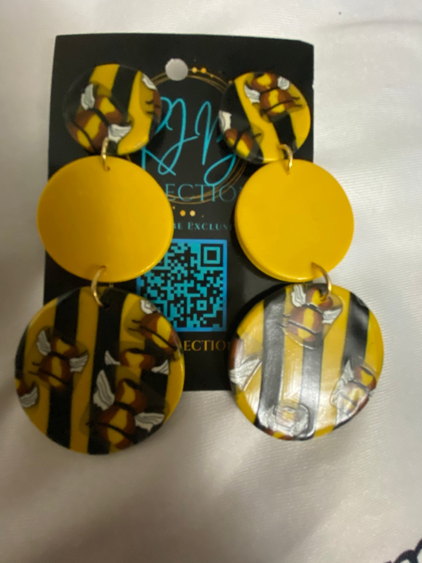 Handmade Bumble Bee Dangle Pierced Earrings
