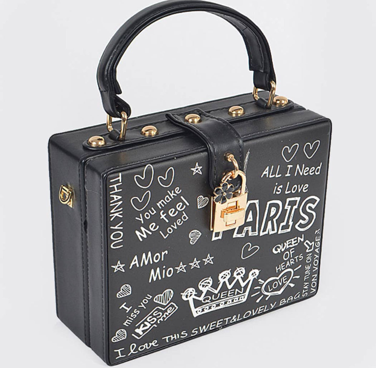 Paris Graffiti Studded Box Clutch
