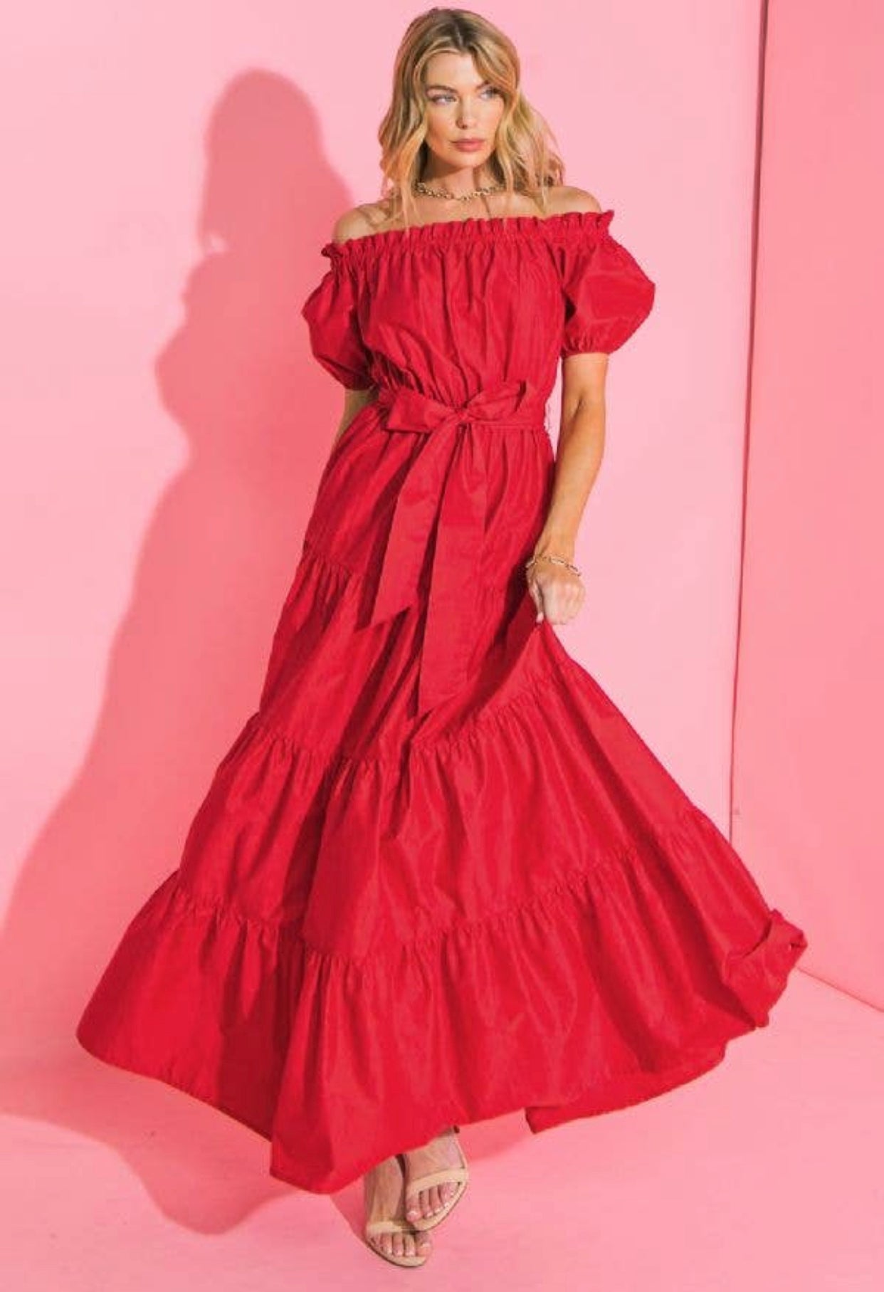 Solid Red Poplin Maxi Dress, Sizes Large - 3XLarge
