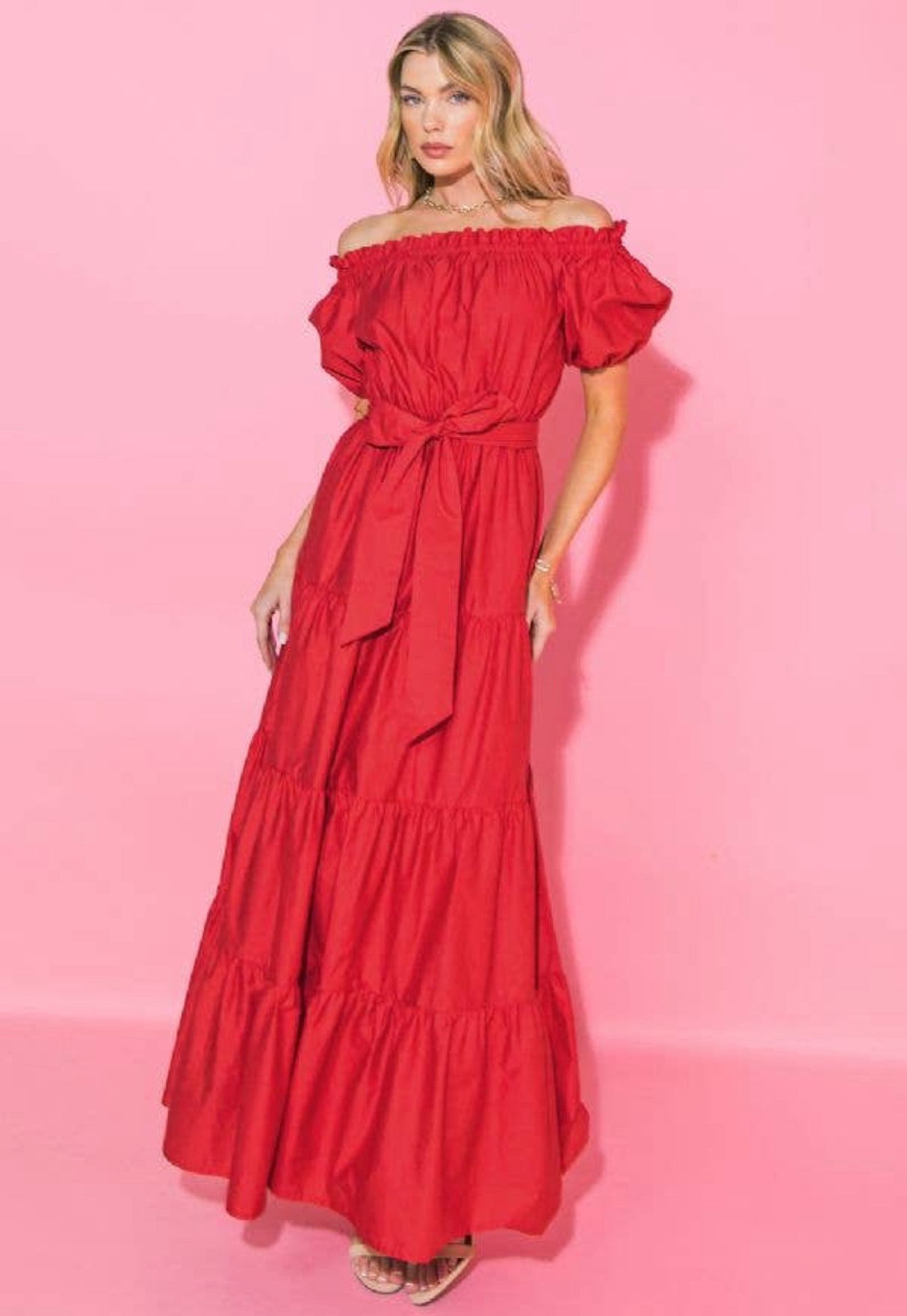 Solid Red Poplin Maxi Dress, Sizes Large - 3XLarge