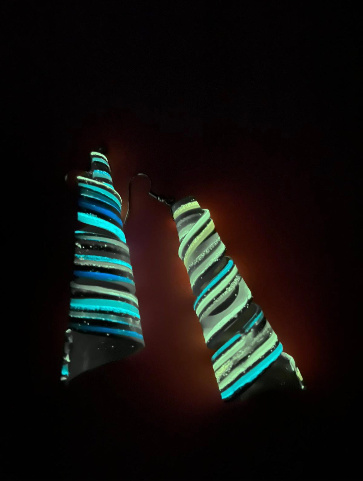 Handmade Glow in the Dark Long Spiral Earrings