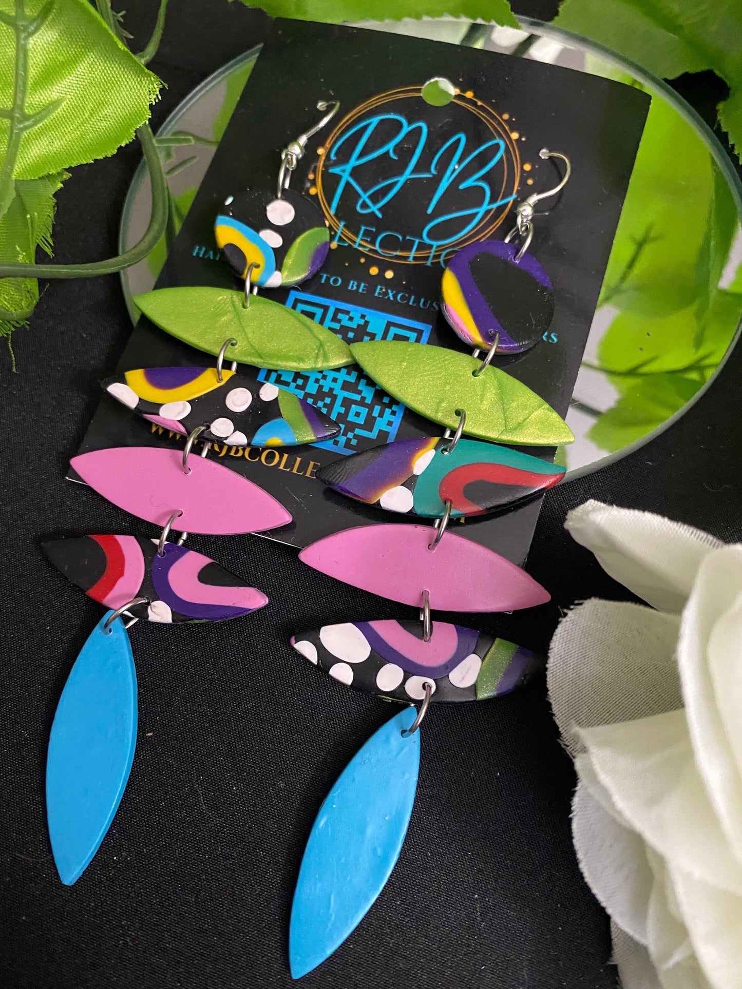 Hand Made Polka Dot Multi-Colored Dangled Earrings