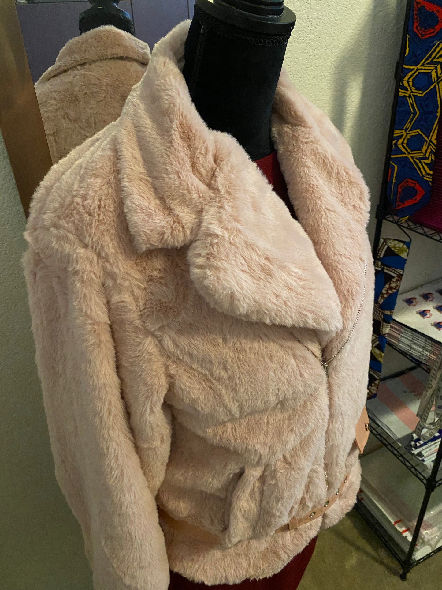 FLUFFY LAPEL COLLAR LONG SLEEVE BELTED COAT, Sizes XSmall - Large