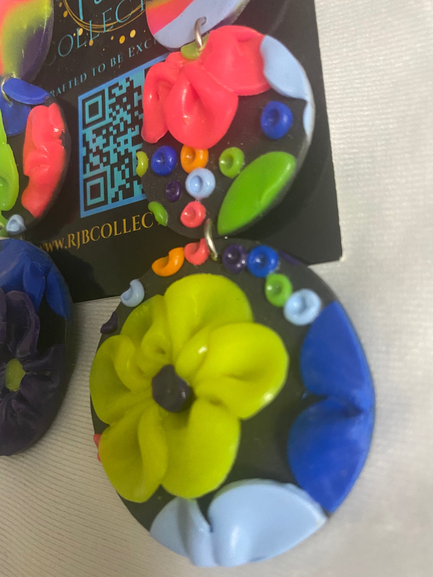 Handmade 3D Floral Dangle Hook Earrings