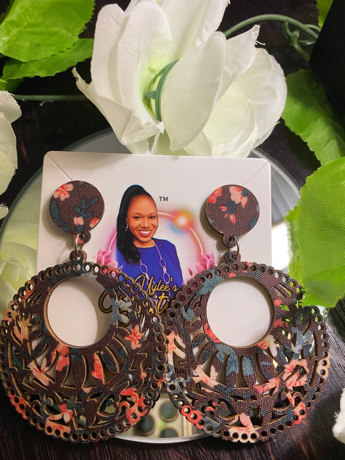 Round Wooden Hand Made African Print Earrings