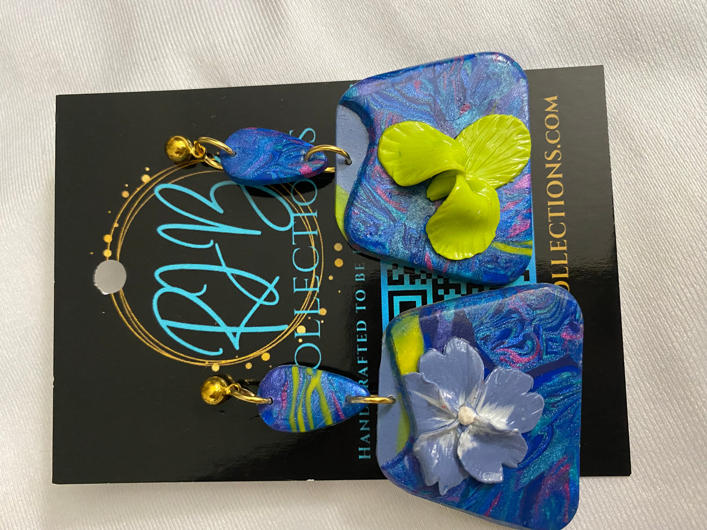 Handmade Floral Box Pierced Dangle Earrings