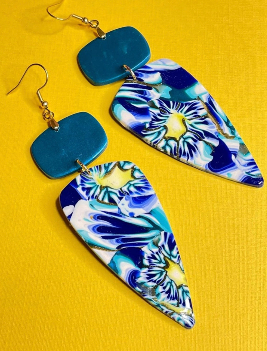 Handmade Long Dangle Multi-Floral Earrings