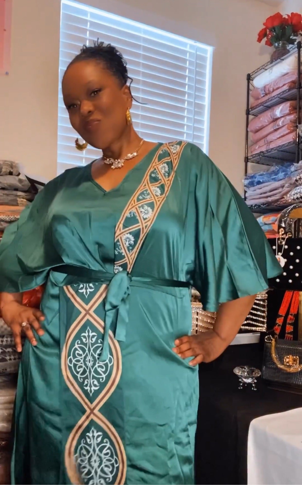 Elegant Green Batwing Kaftan Dress (US Size 4 - 12)
