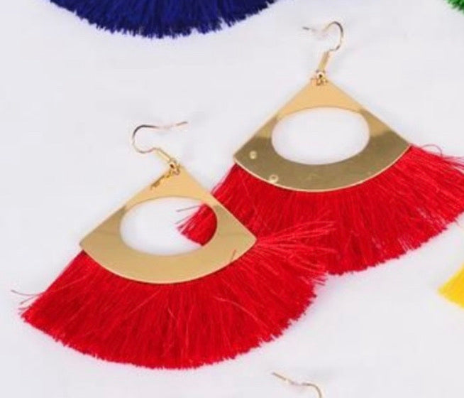 Fish Hook Pierced Tassel Fringe Earrings