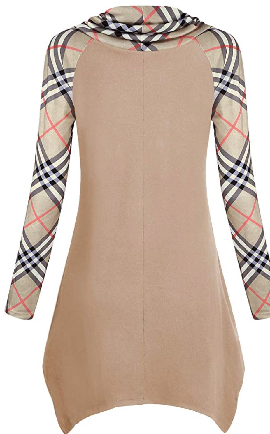 Cowl Neck Plaid Long Sleeve Top, Size XXL - NEW