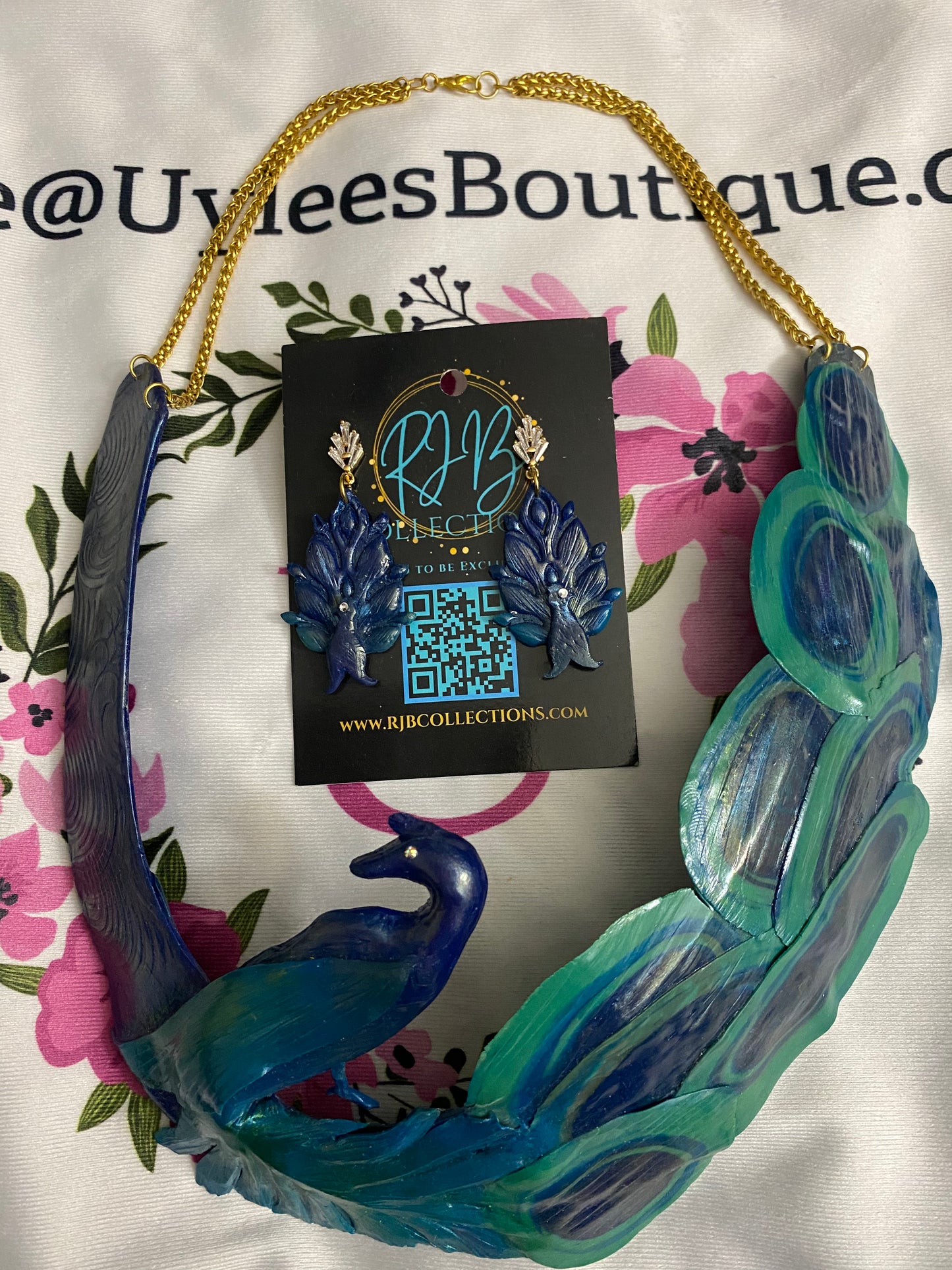 Handmade ELEGANT Peacock Necklace and Earring Set