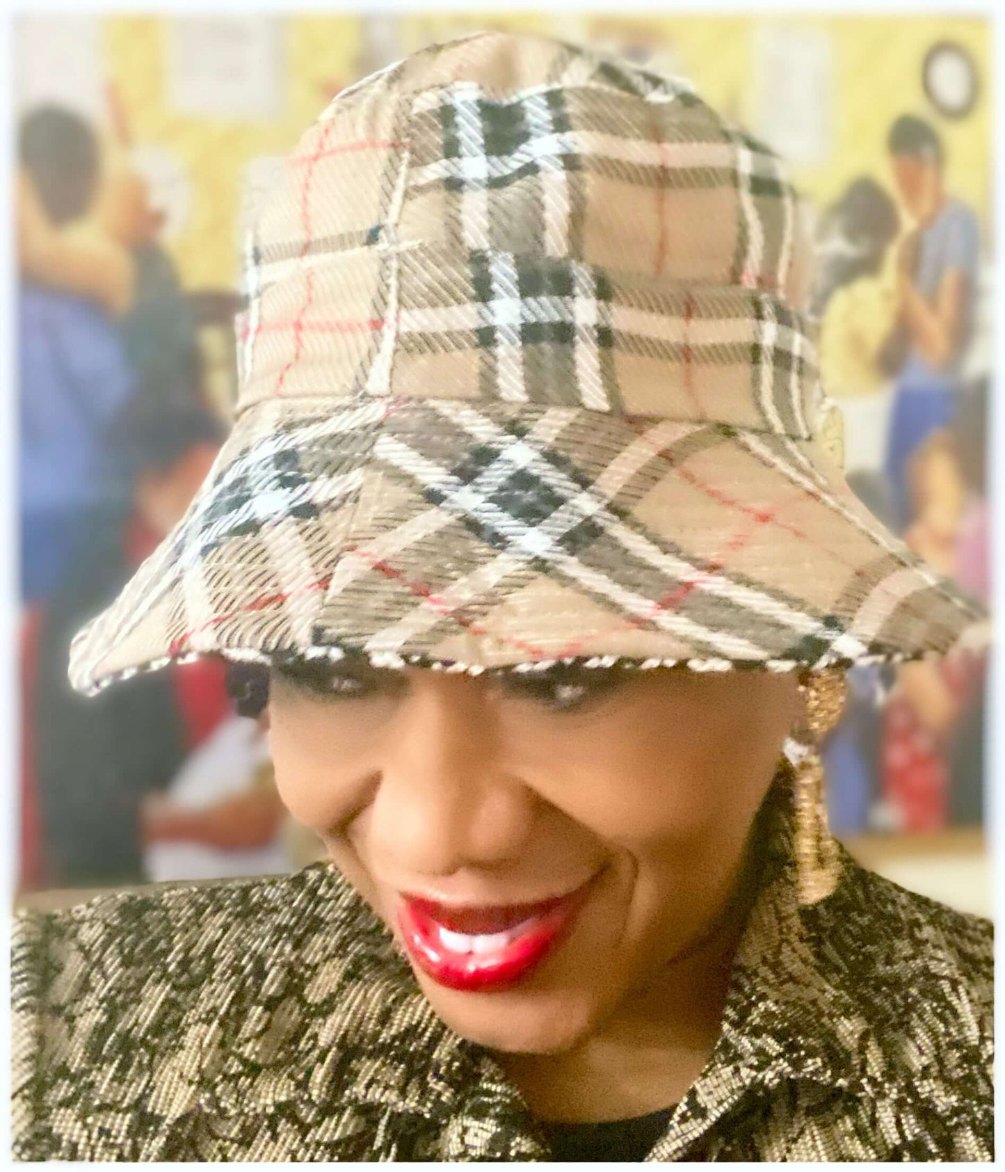 Reversible Bucket Hat - Brown Plaid & Classic Houndstooth
