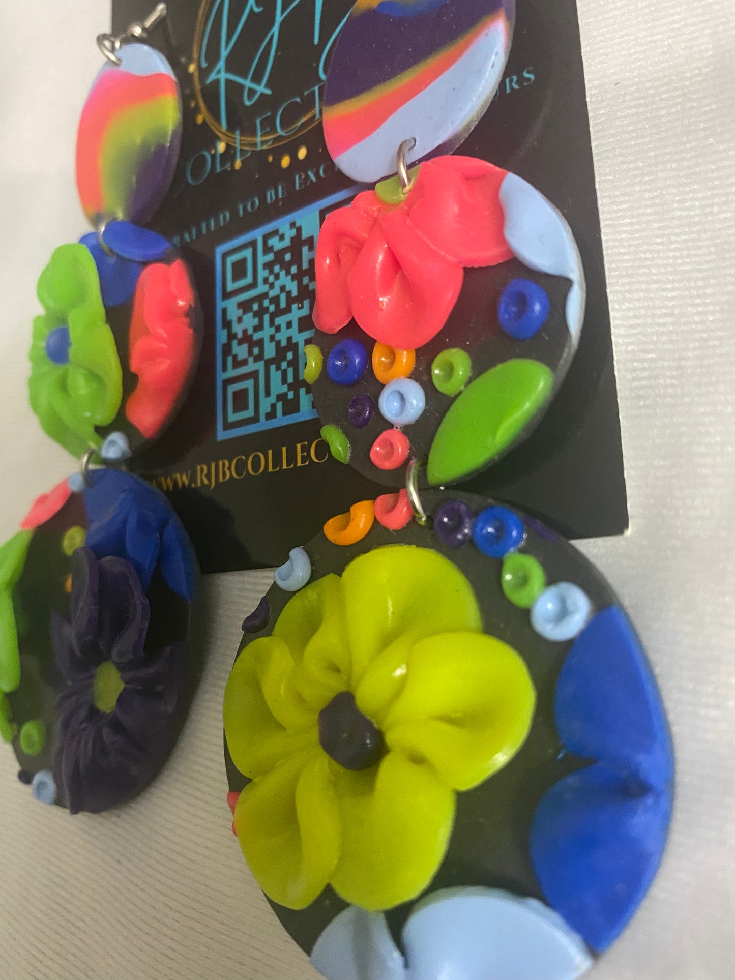 Handmade 3D Floral Dangle Hook Earrings
