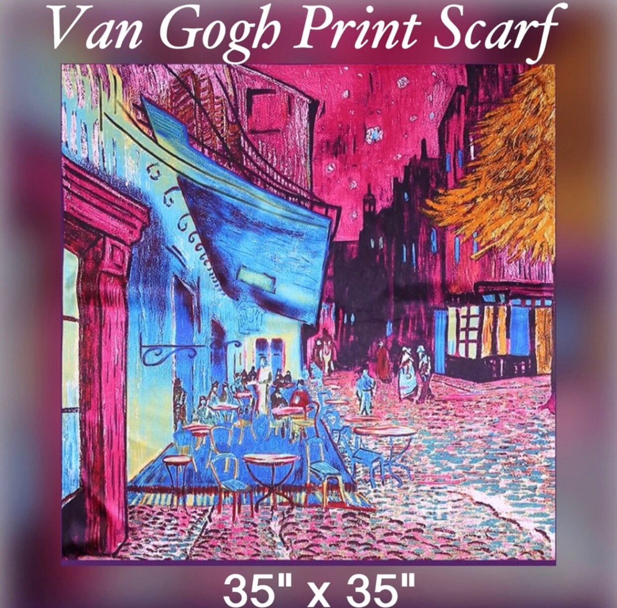 Beautiful Brand New Van Gogh Print Satin Scarves, 35” x 35”