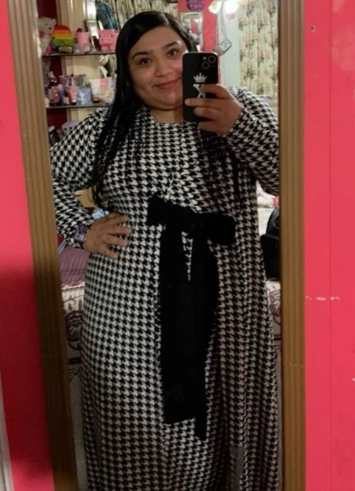 Houndstooth Open Front Coat and Tie Front Dress, US Sizes 0 - 20