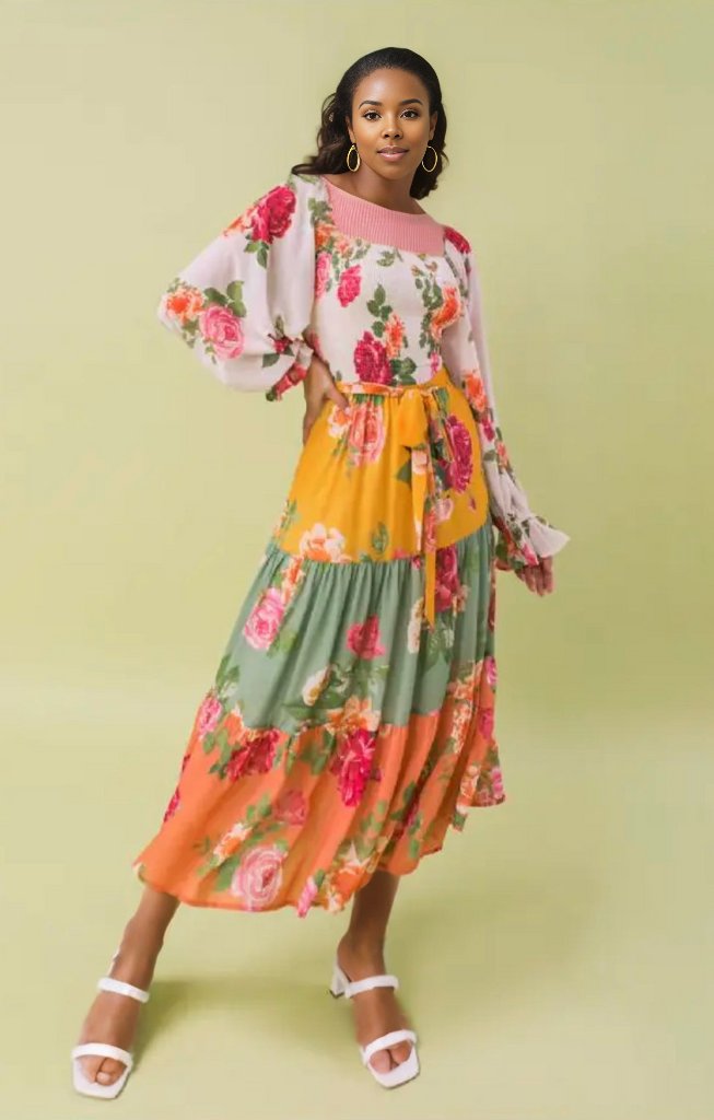 Floral Printed Woven Long Dress, Sizes Small - Large